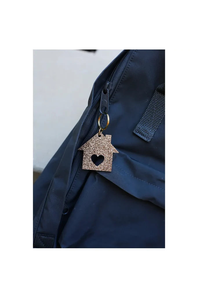 Gold Glitter Keychain - House
