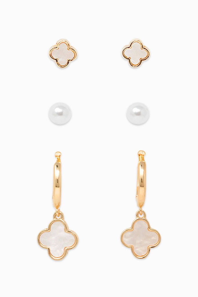 Trio Charm Earring Set - Gold/White