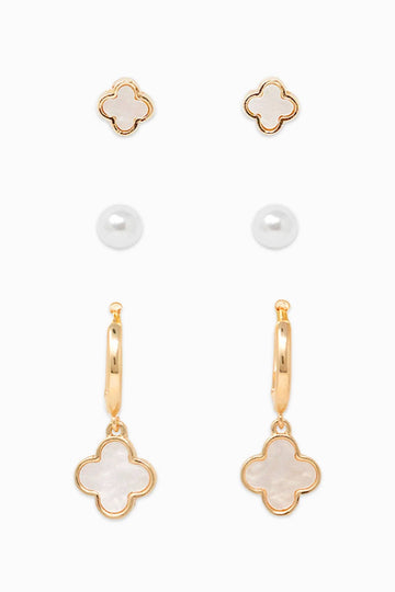 Trio Charm Earring Set - Gold/White