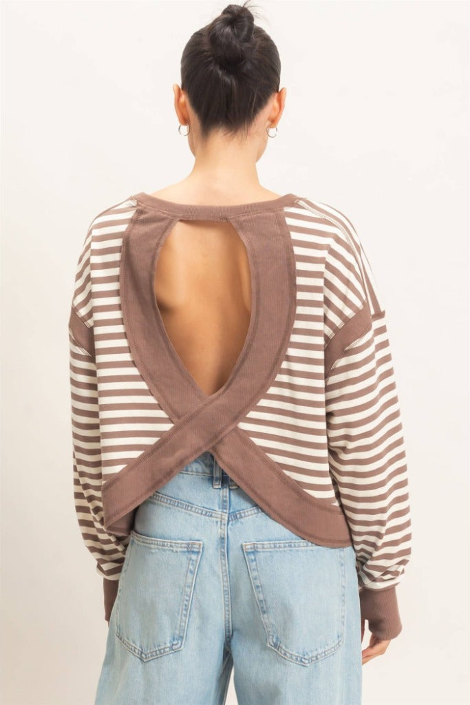 May I Striped Long Sleeve Top - Mocha
