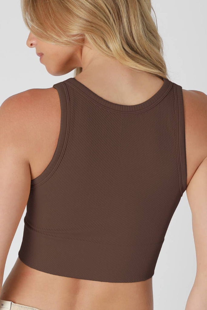 The Foundation Chevron High Neck Crop Top - Brown