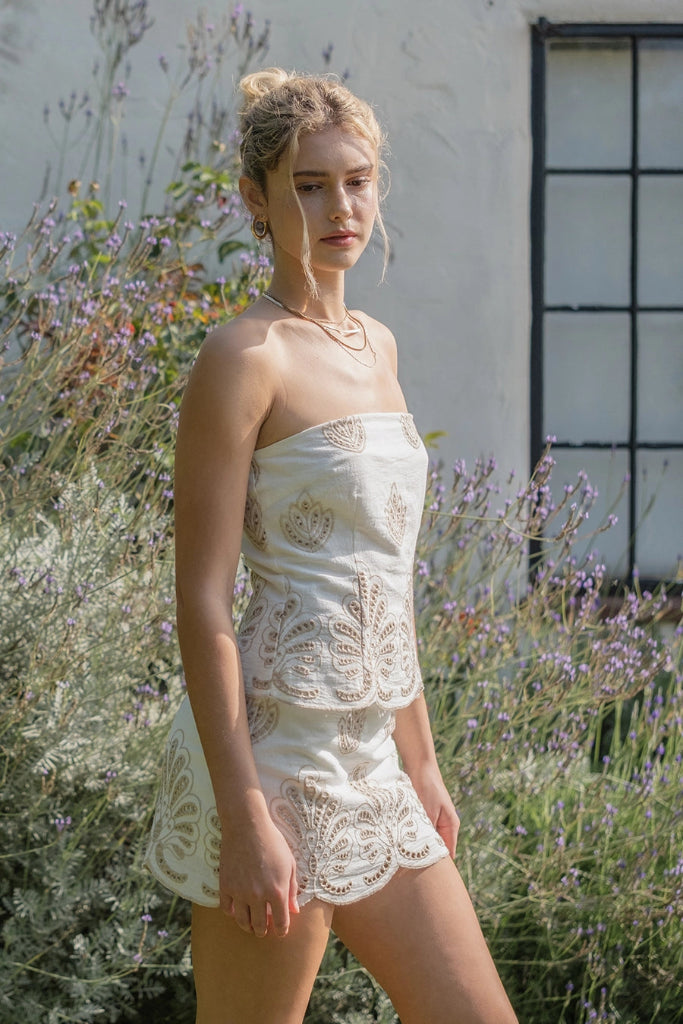 At Last Embroidered Mini Dress -  Off White