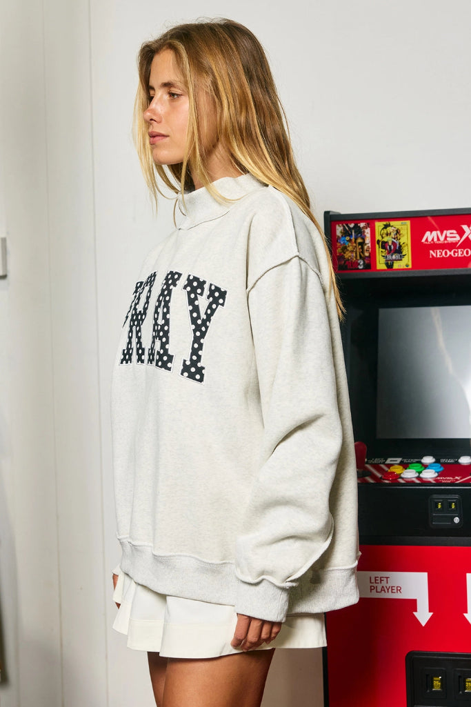 Pray Polka Mock Neck Sweatshirt - Ash Grey