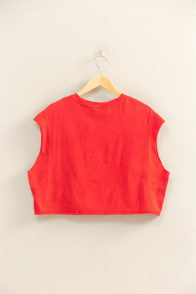 Weekend Walk Crew Neck Boxy Cropped Top - Red