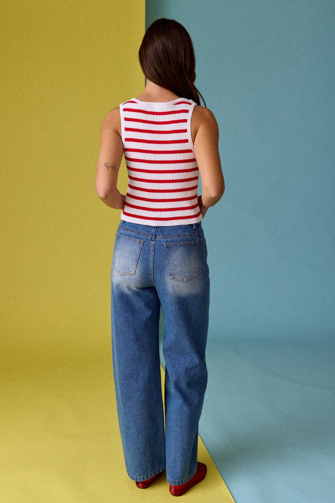 Freedome Stripe Button Tank - Red/White