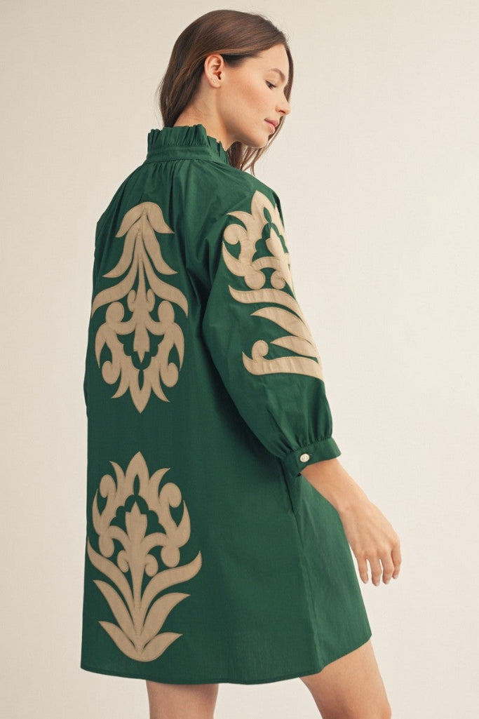 Sarah Floral Shift Dress - Dark Green