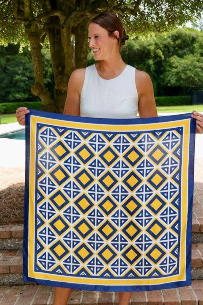 Barrett Large Tile Scarf -  Navy/Gold