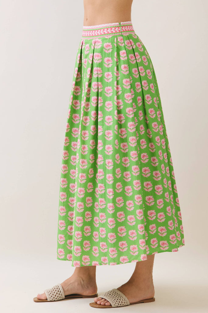 Hot To Handle Floral Maxi Skirt - Green