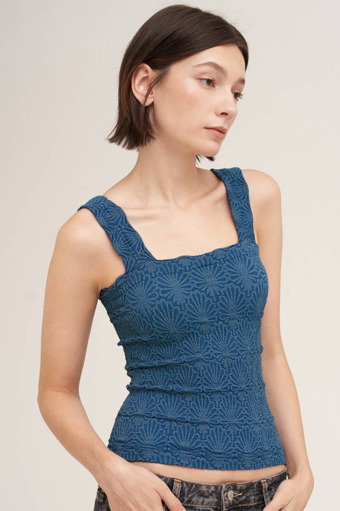 Happy Ending Lace Textured Top - Deep Blue