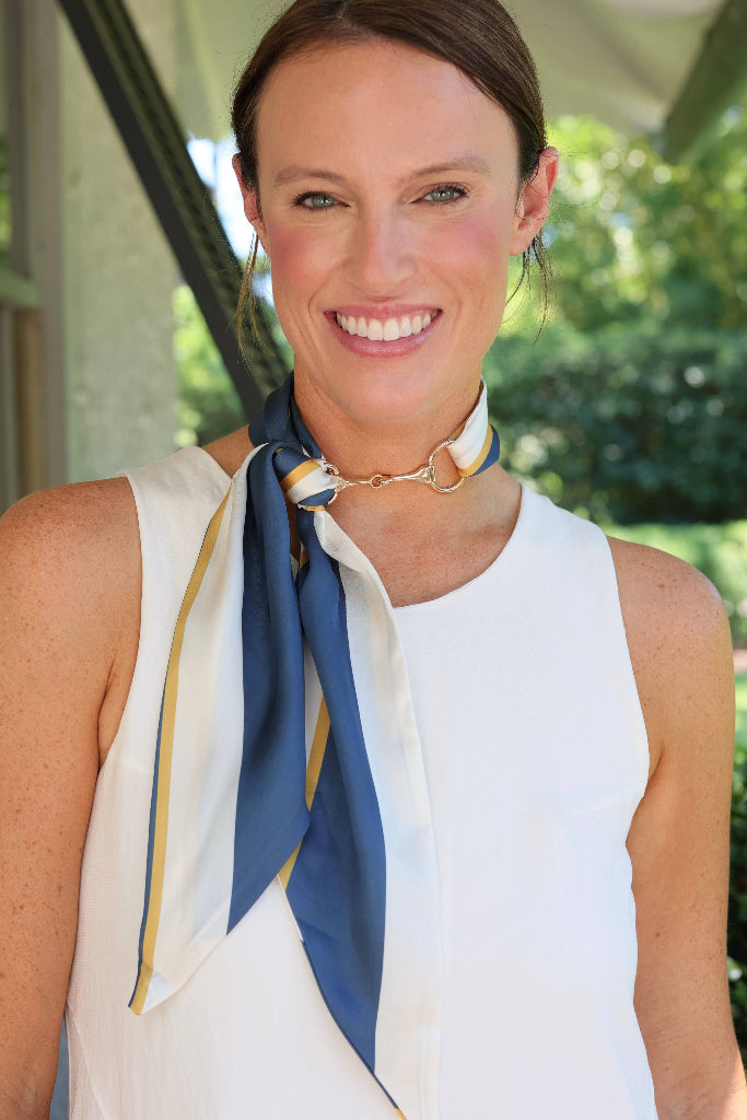 Henley Horsebit Buckle Scarf Necklace - Navy/Gold