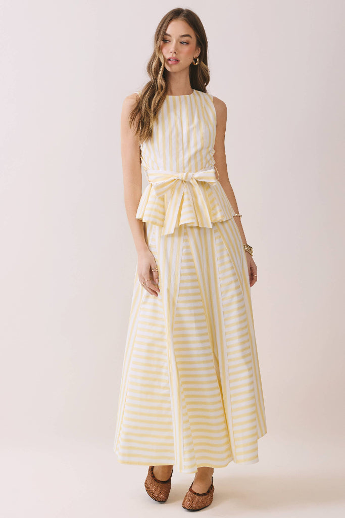 Good Life Striped Midi Skirt - Light Yellow