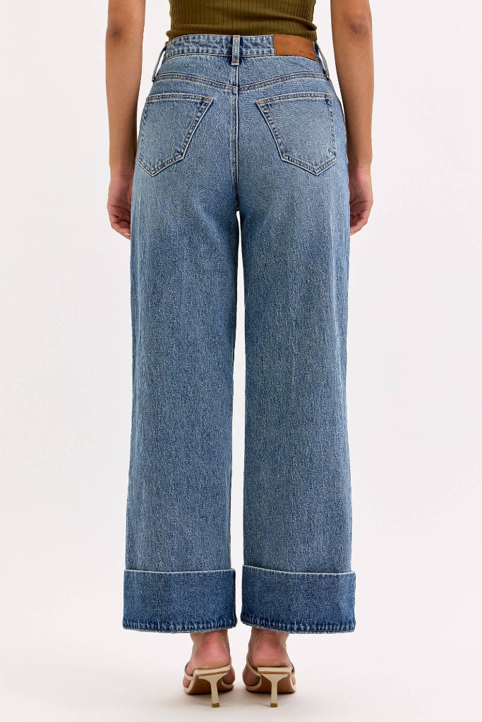 Struck Out Cuffed Wide Leg Jeans - Medium Wash