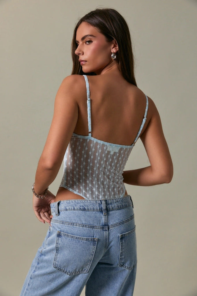 Lace Affair V Neck Bodysuit - Blue