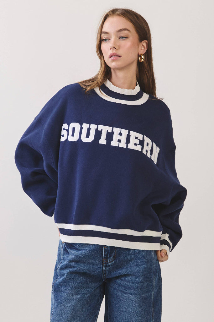 Varsity Southern Mock Neck Sweatshirt - Navy