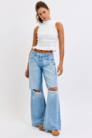 Contender Low Rise Wide Leg Jeans - Light Wash