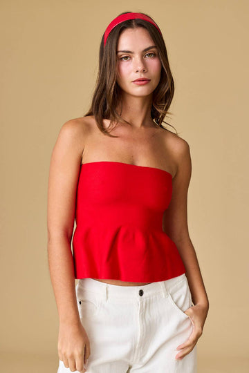 Loveable Peplum Tube Top- Red