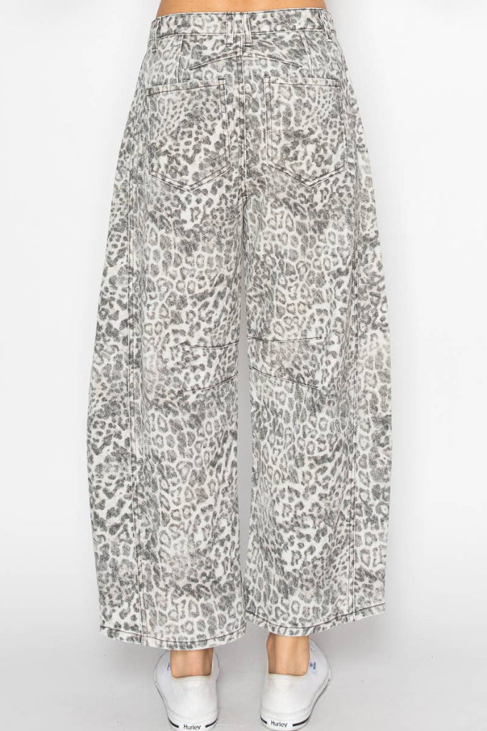 No Regrets Wide Leg Jeans - Gray Leopard