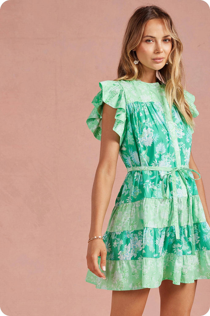 Botanical Garden Mini Dress - Green
