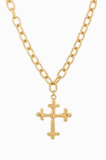 Ever Faith Cross Necklace -  Worn Gold
