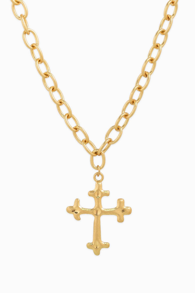 Ever Faith Cross Necklace -  Worn Gold