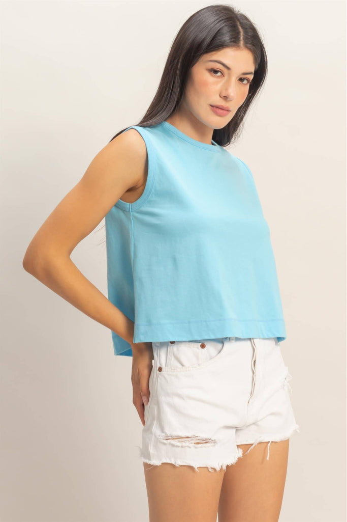 Grab and Go Sleeveless Crew Neck Top - Blue