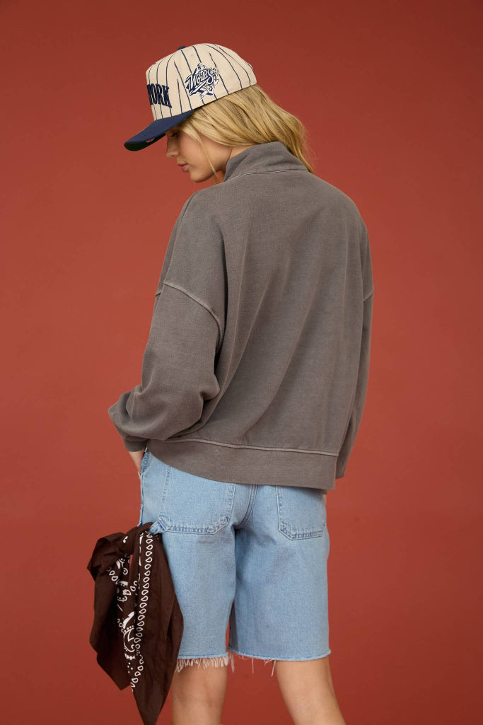 Social Season Henley Button Top - Charcoal