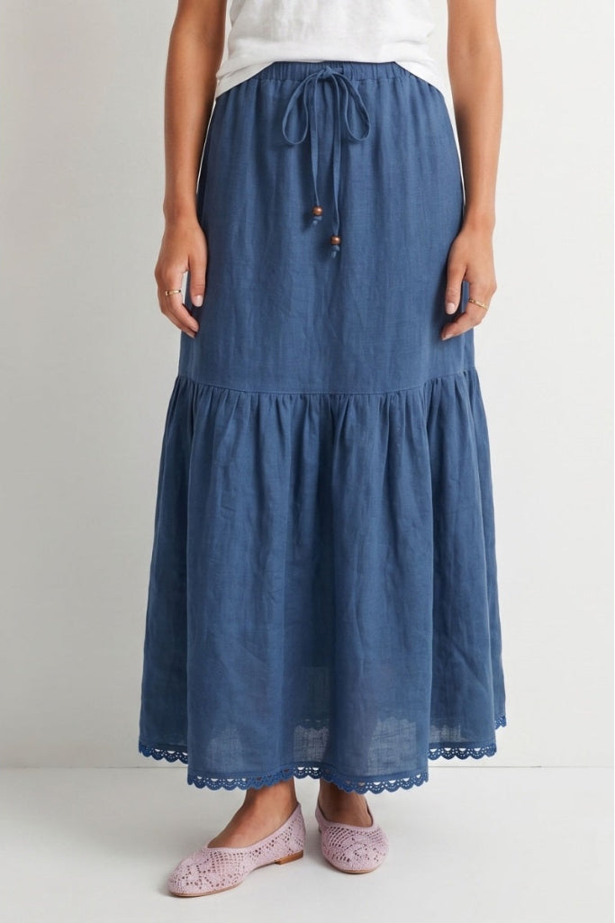 Willing And Able Tiered Maxi Skirt - Slate Blue