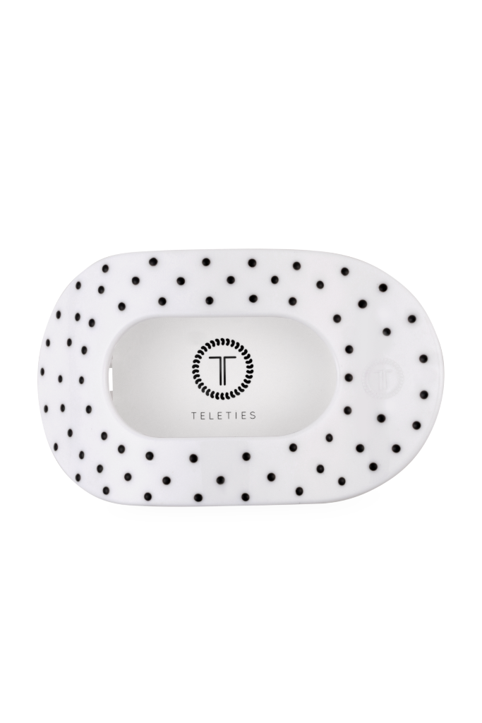 TELETIES Large Flat Round Hair Clip - White Polka Dot