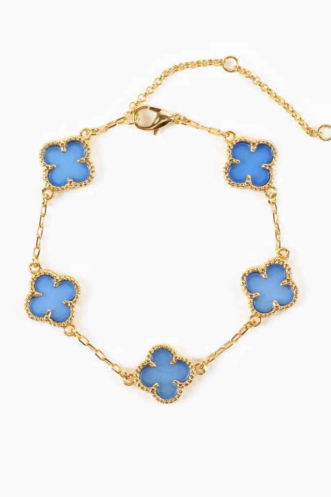 Real Fortune Clover Charm Bracelet - Gold/Blue