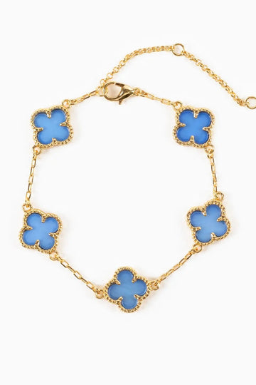 Real Fortune Clover Charm Bracelet - Gold/Blue
