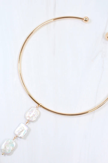 Alisa Collar Linear Pearl Necklace - Gold