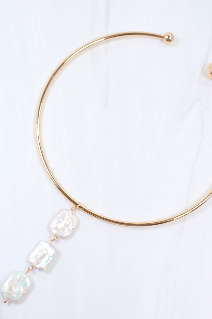 Alisa Collar Linear Pearl Necklace - Gold