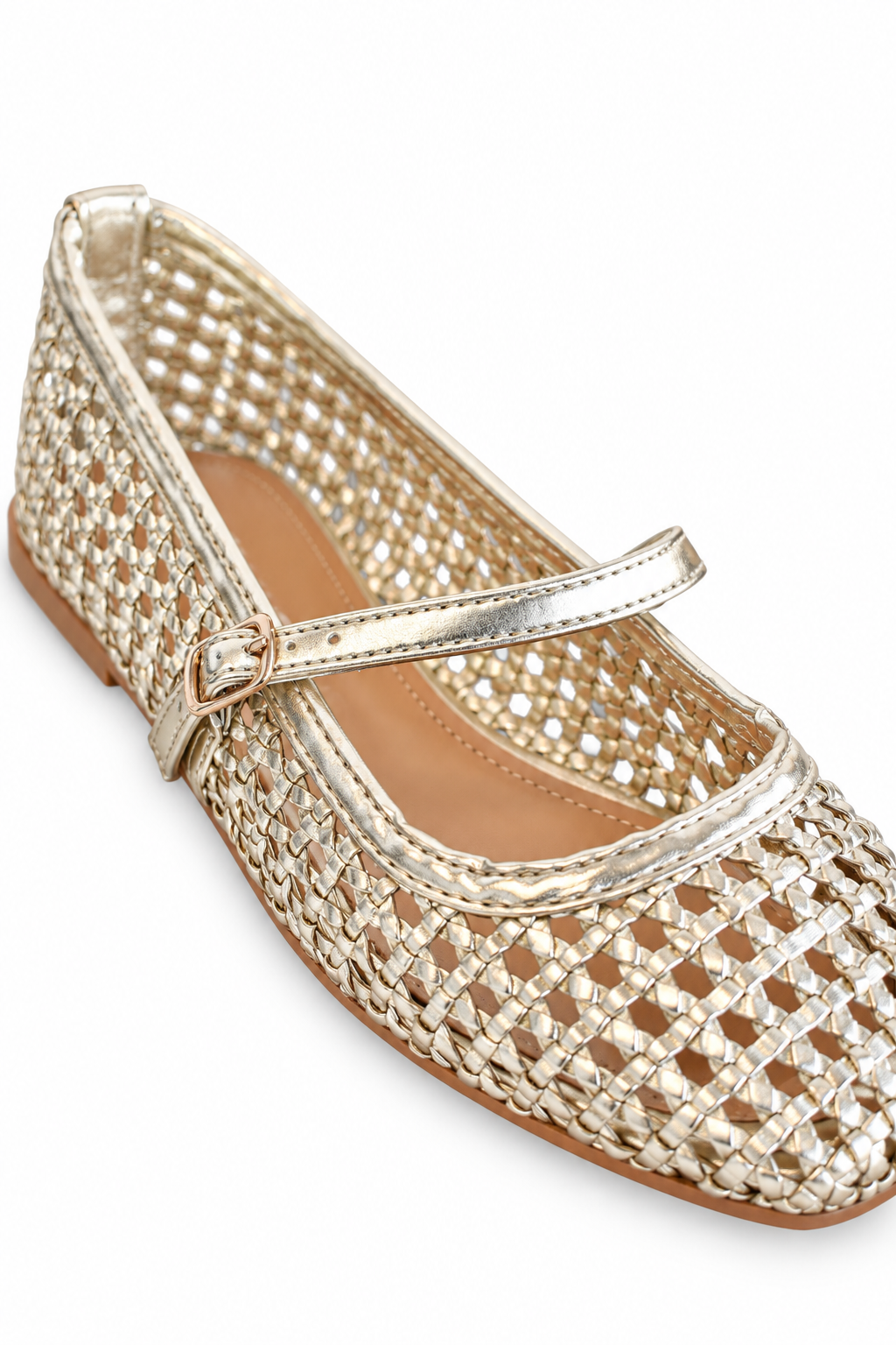 Iggy Woven Mary Jane Flats - Gold