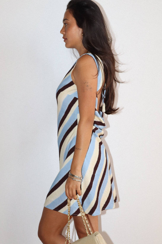 Sail Away Diagonal Stripe Mini Dress - Blue Multi