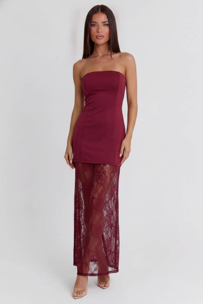 Pending Love Lace Maxi Dress - Burgundy