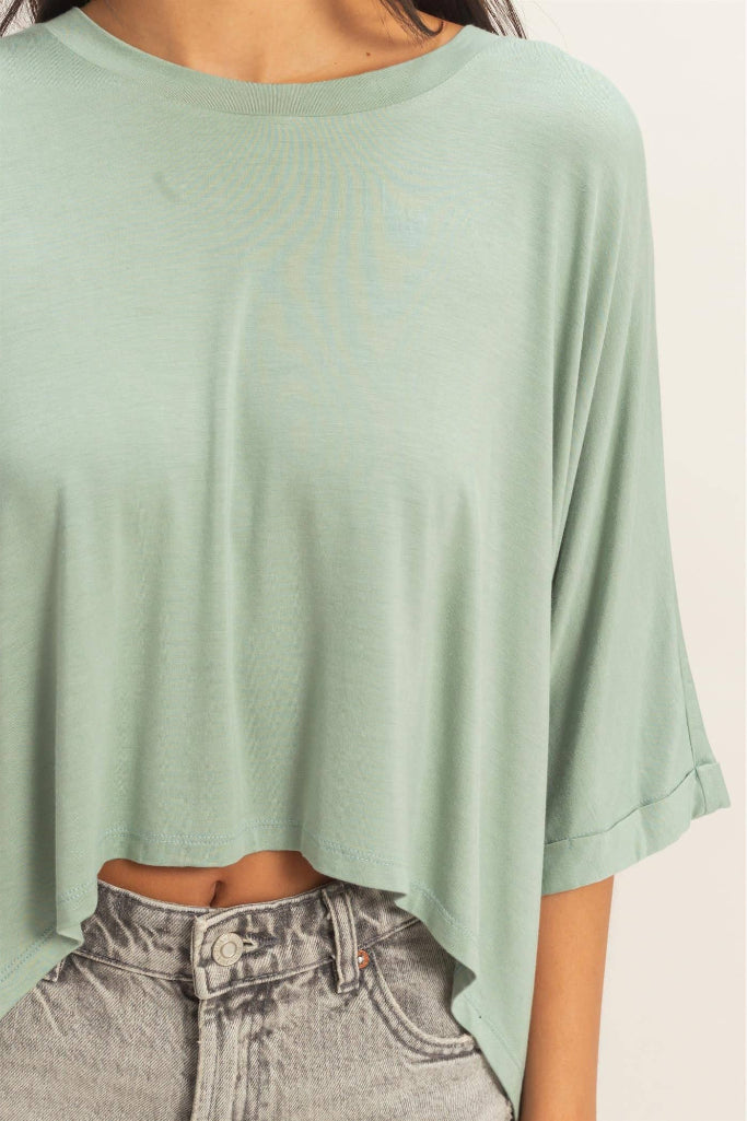 Cannot Contain Batwing Sleeve Top - Sage Green