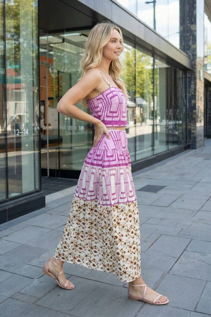 Getaway Glow Top & Midi Skirt Set - Lilac Multi
