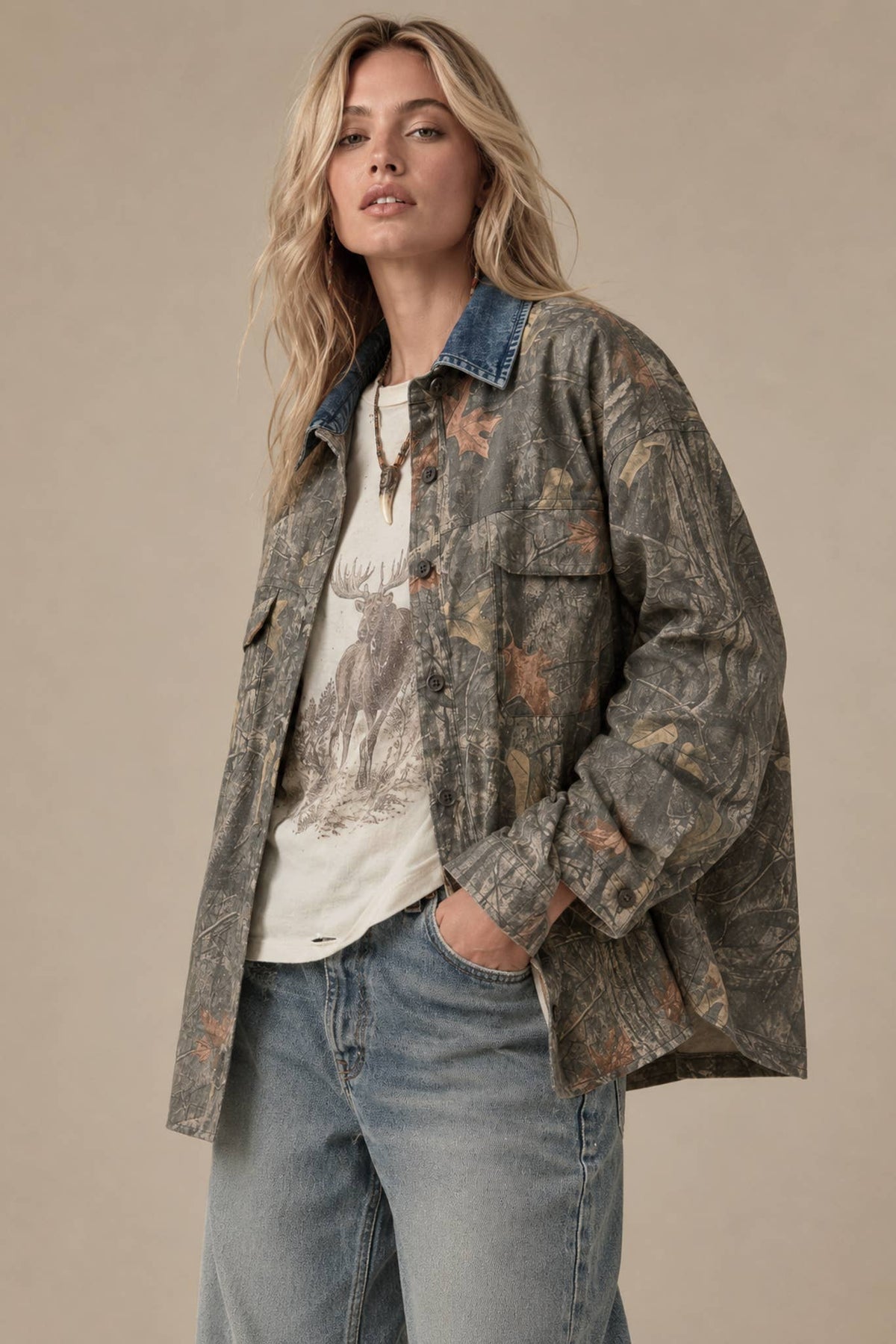 Incognito Button Up Shacket - Camo