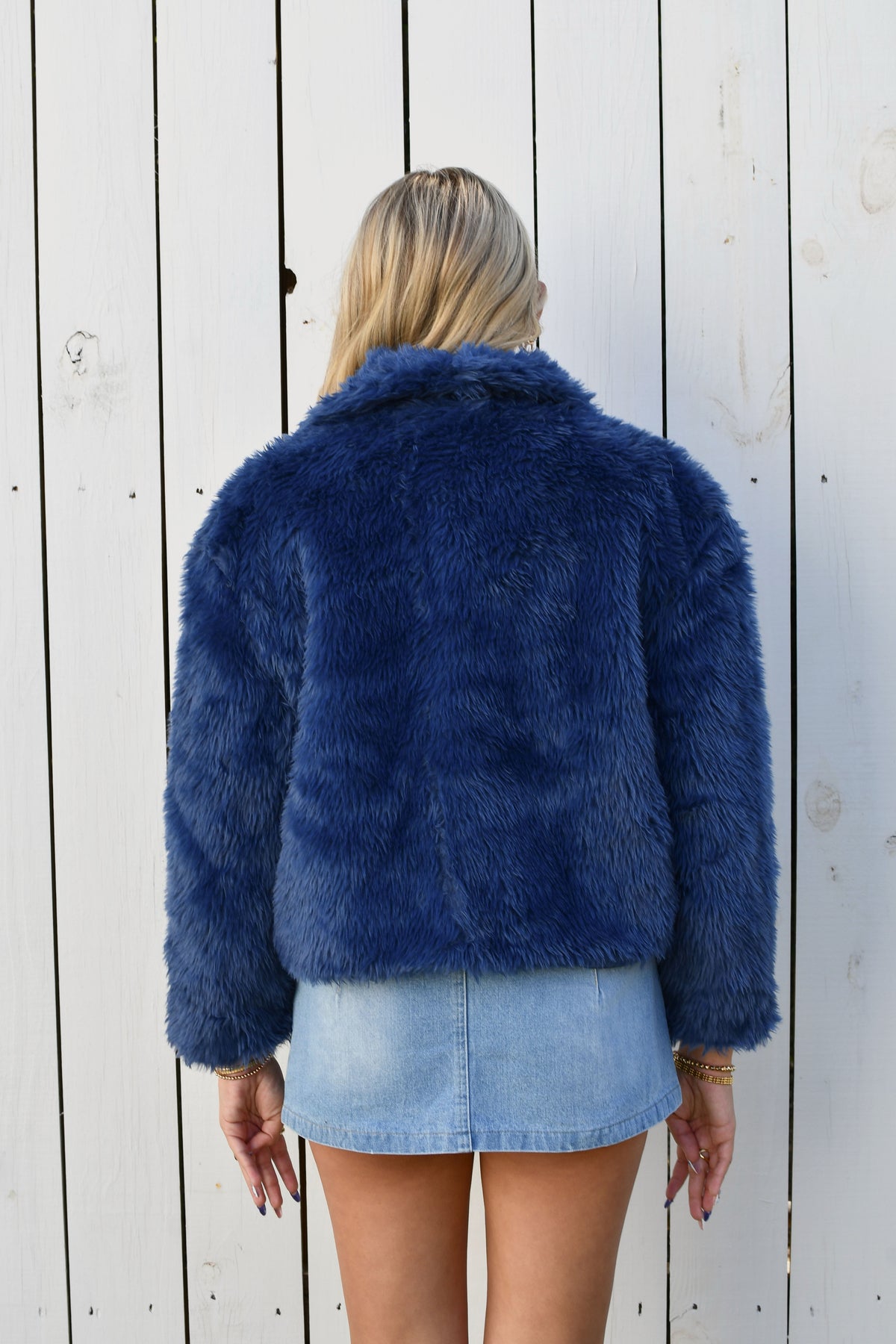 Calm Energy Faux Fur Jacket - Navy