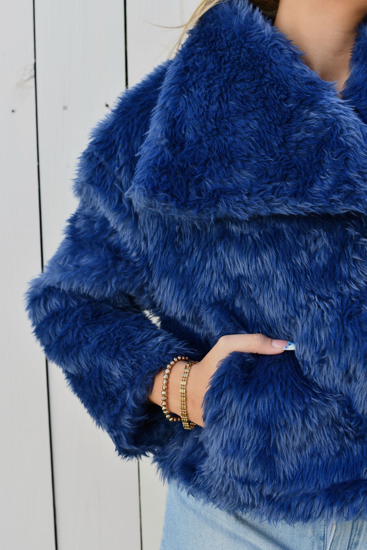 Calm Energy Faux Fur Jacket - Navy