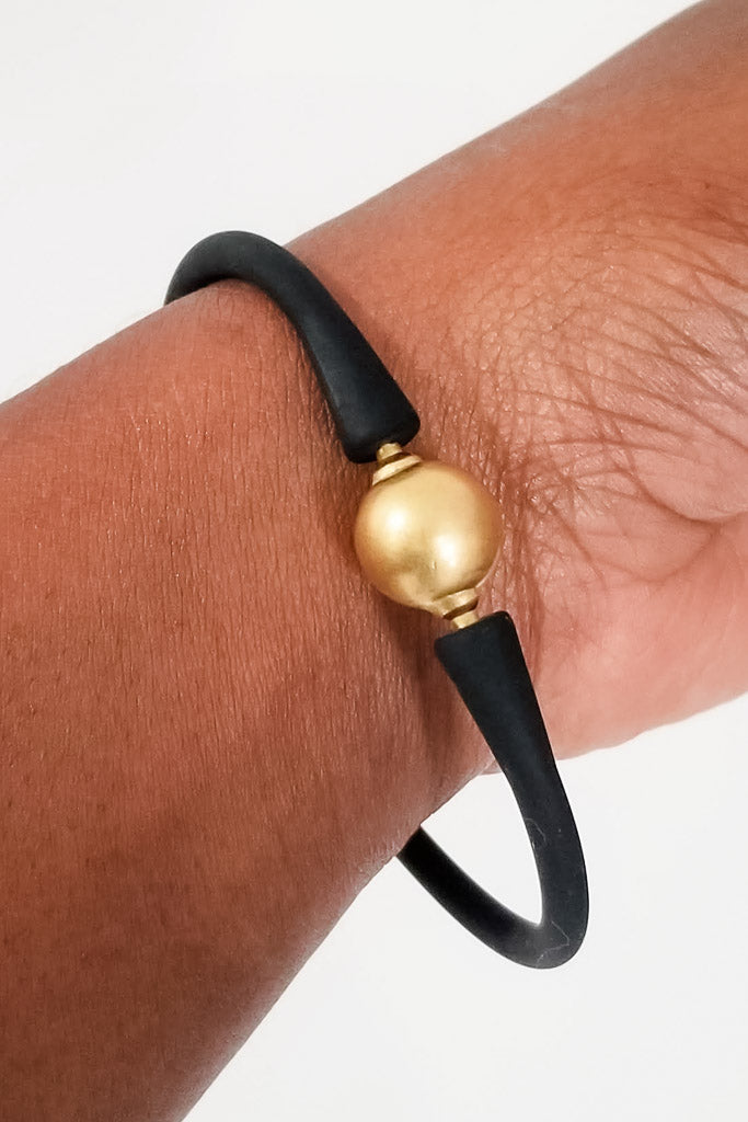 Bali 24K Gold Plated Ball SIlicone Bracelet -