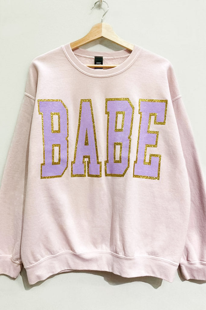 Babe Glitter Graphic Sweatshirt- Purple