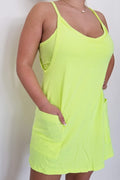 Your Shot Active Dress With Romper Lining- Neon Yellow
