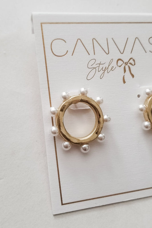 Melanie Pearl Studded Circle Earrings- Worn Gold