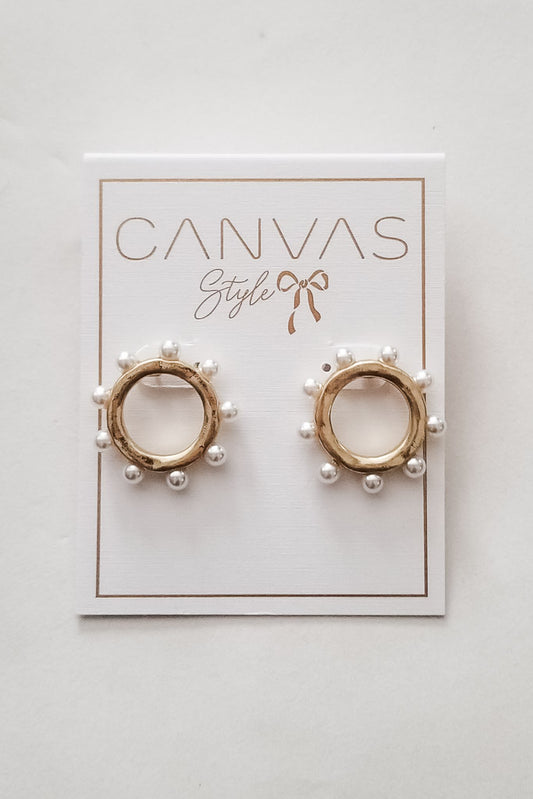 Melanie Pearl Studded Circle Earrings- Worn Gold