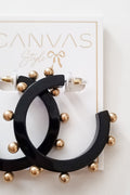 Kelley Studded Metal & Resin Hoop Earrings- Black