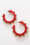 Kelley Studded Metal & Resin Hoop Earrings- Red