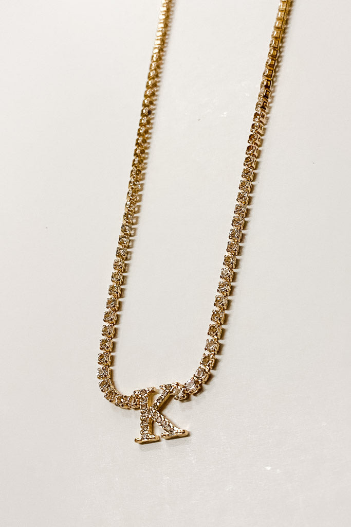 Rhinestone Chain Initial Necklace