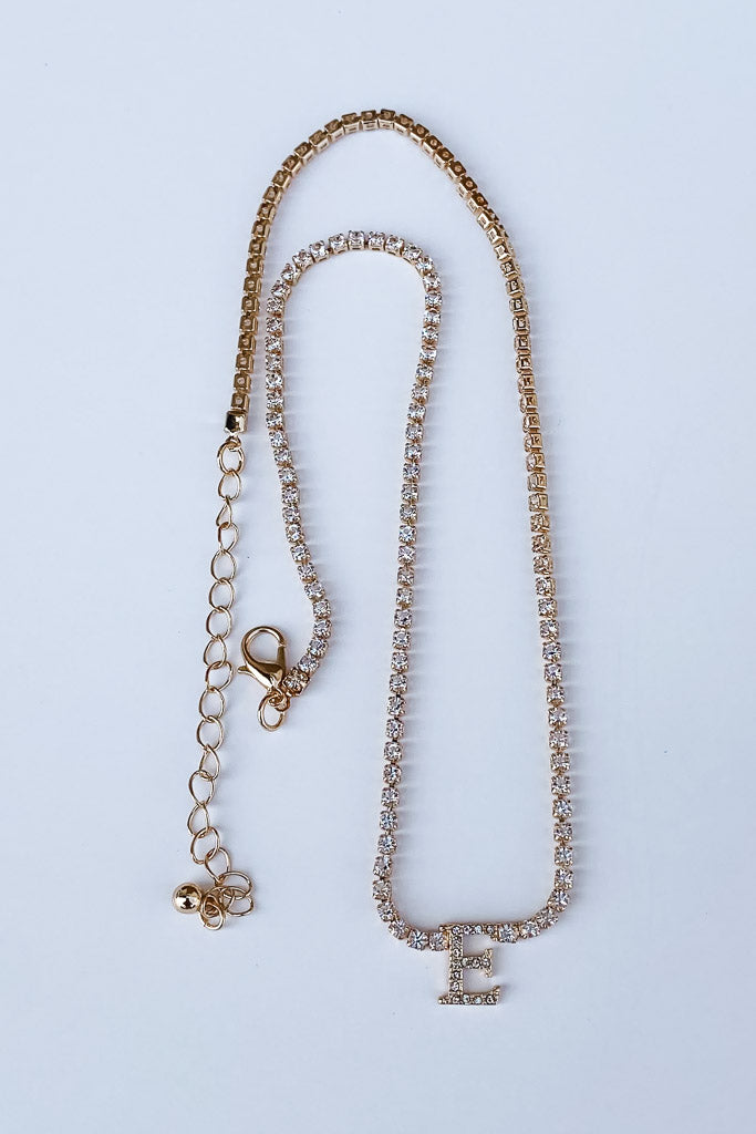 Rhinestone Chain Initial Necklace