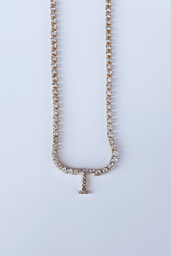 Rhinestone Chain Initial Necklace